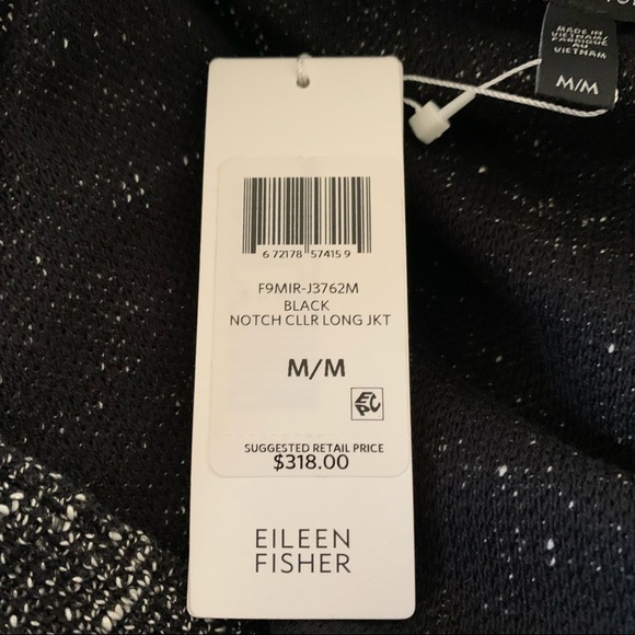 Eileen Fisher NWT Black Notch Collar Long Tweedy Organic Cotton Knit Jacket - Picture 9 of 11